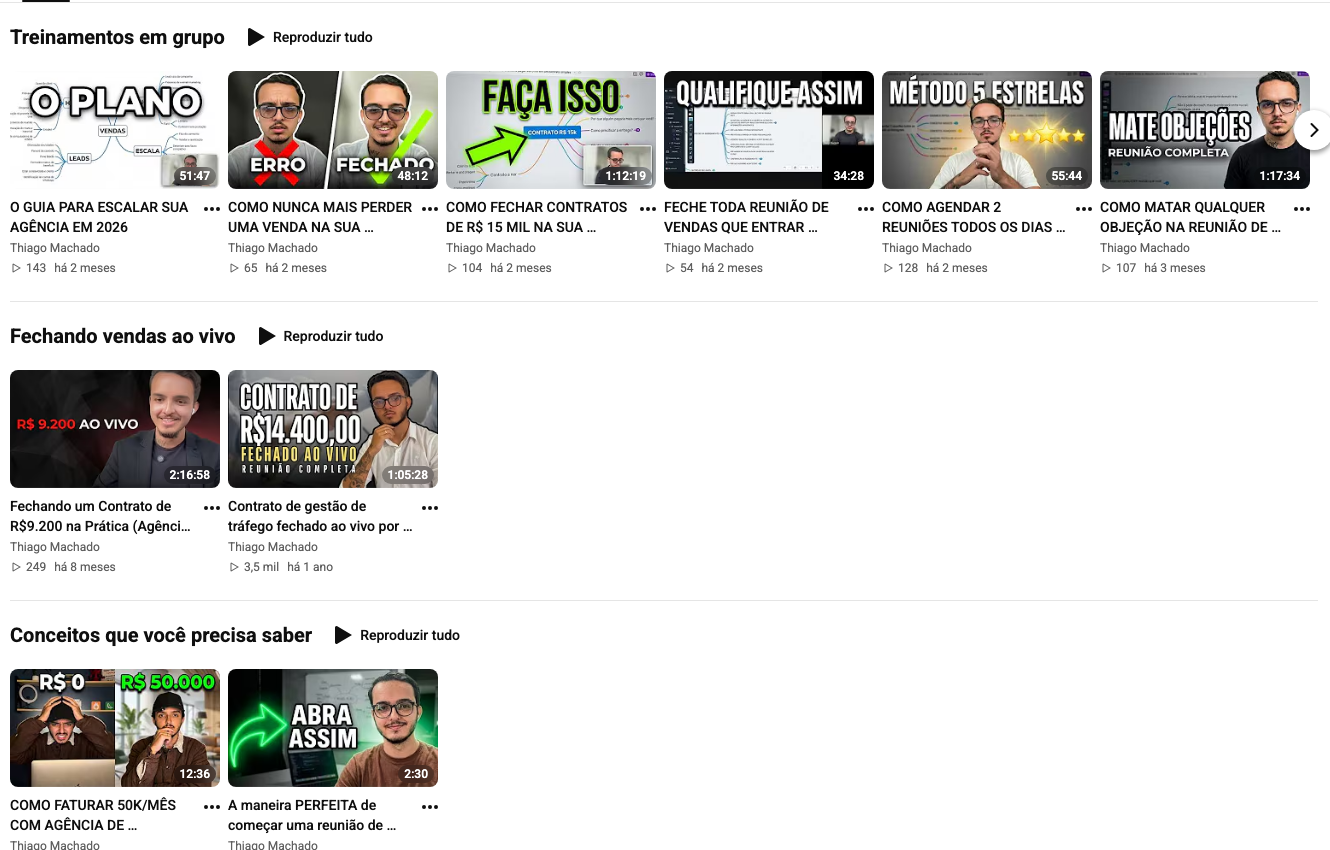 Playlists e vídeos do canal de Thiago Machado no YouTube